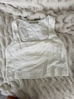 Abercrombie & Fitch White Linen Square-Neck Crop Top